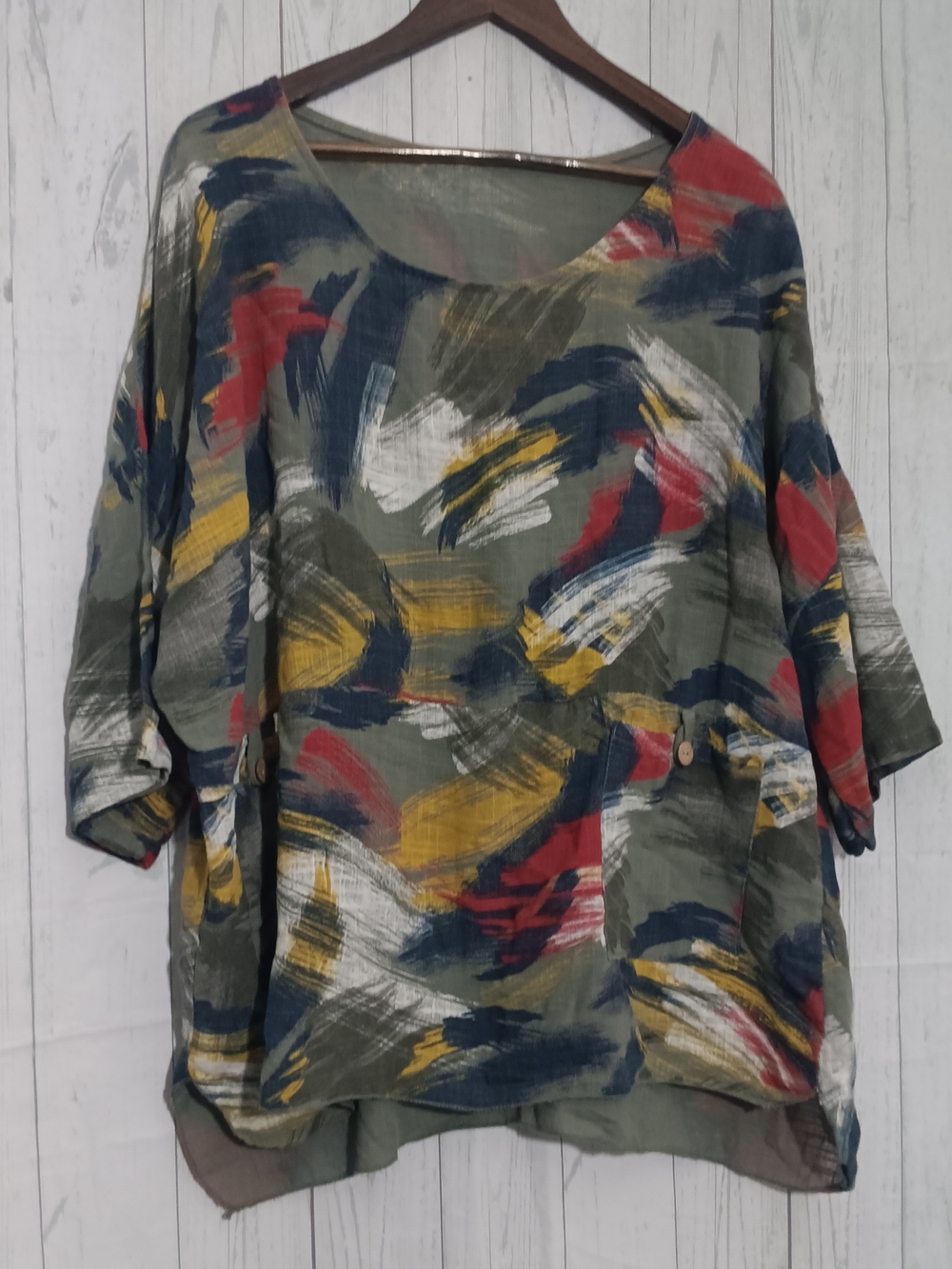 Abstract Brushstroke Tunic in Olive Multi Sz 1X